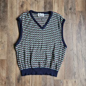 Vintage 70s 80s Devon Popcorn Knit Sweater Vest V-Neck Striped ILGWU Union Made